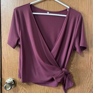 Women's Ribbed Wrap Top - Mauve